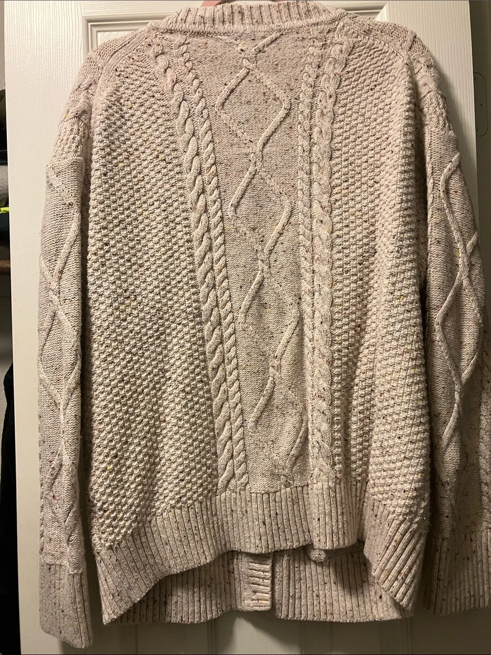 J. Crew Speckled Cream Cable Cardigan with Pockets